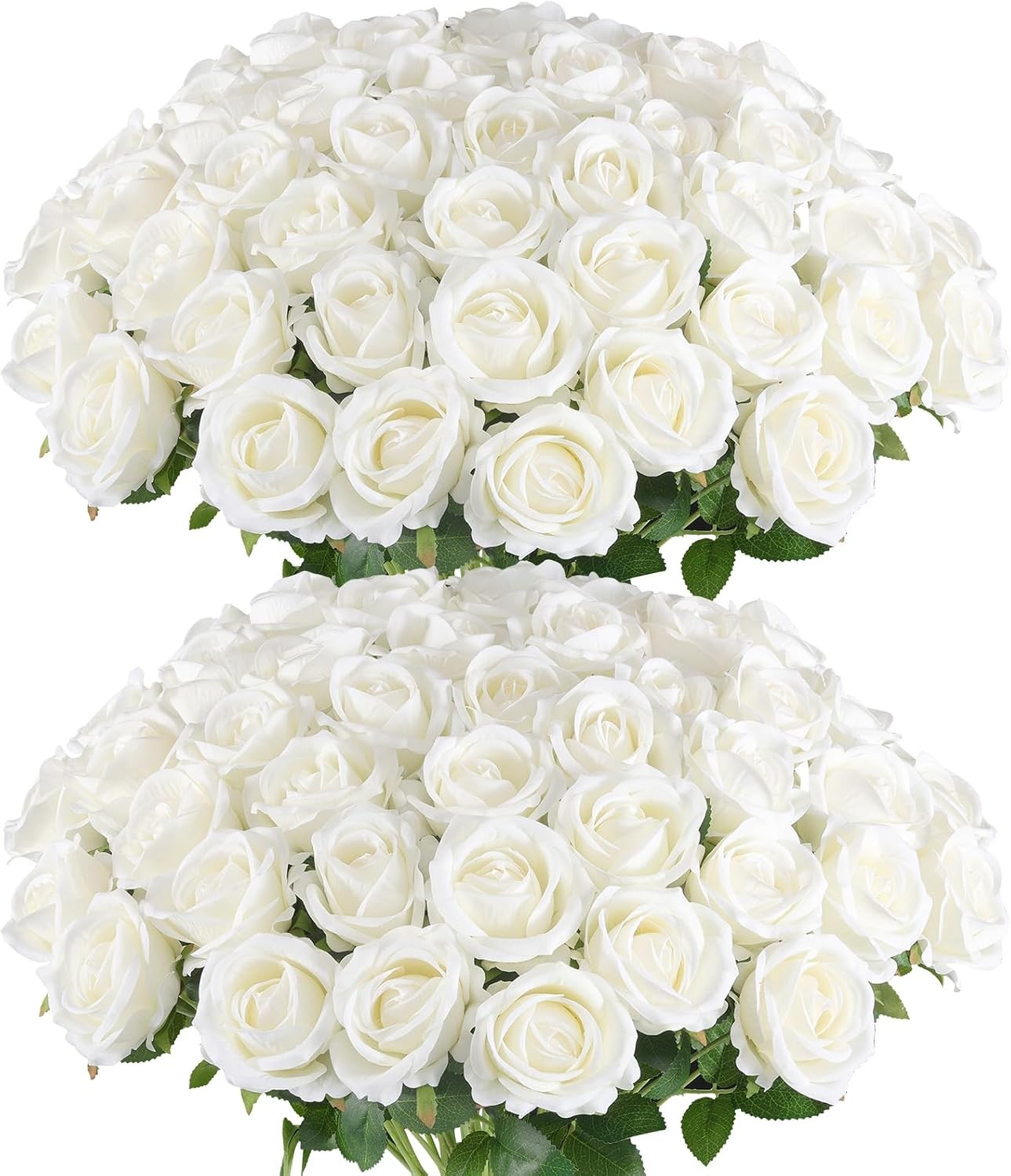 Fast US Shipping 50 Pcs Artificial Roses, Realistic Silk Flowers Bulk, White