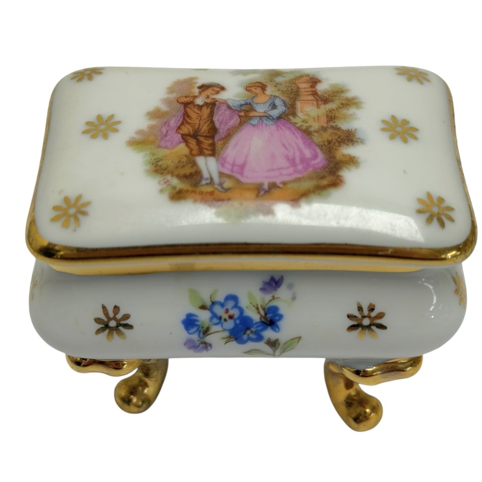 VTG Limoges France Fragonard Courting Couple Hand Painted Miniature Trinket Box VTG Limoges France Fragonard Courting Couple Hand Painted Miniature Trinket Box