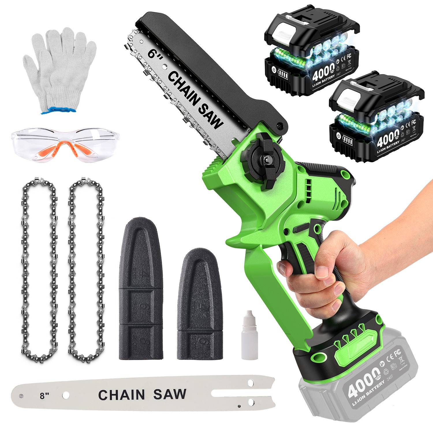 Taskstar Brushless 8 inch & 6 inch Cordless Mini Chainsaw Rechargeable 2xBattery