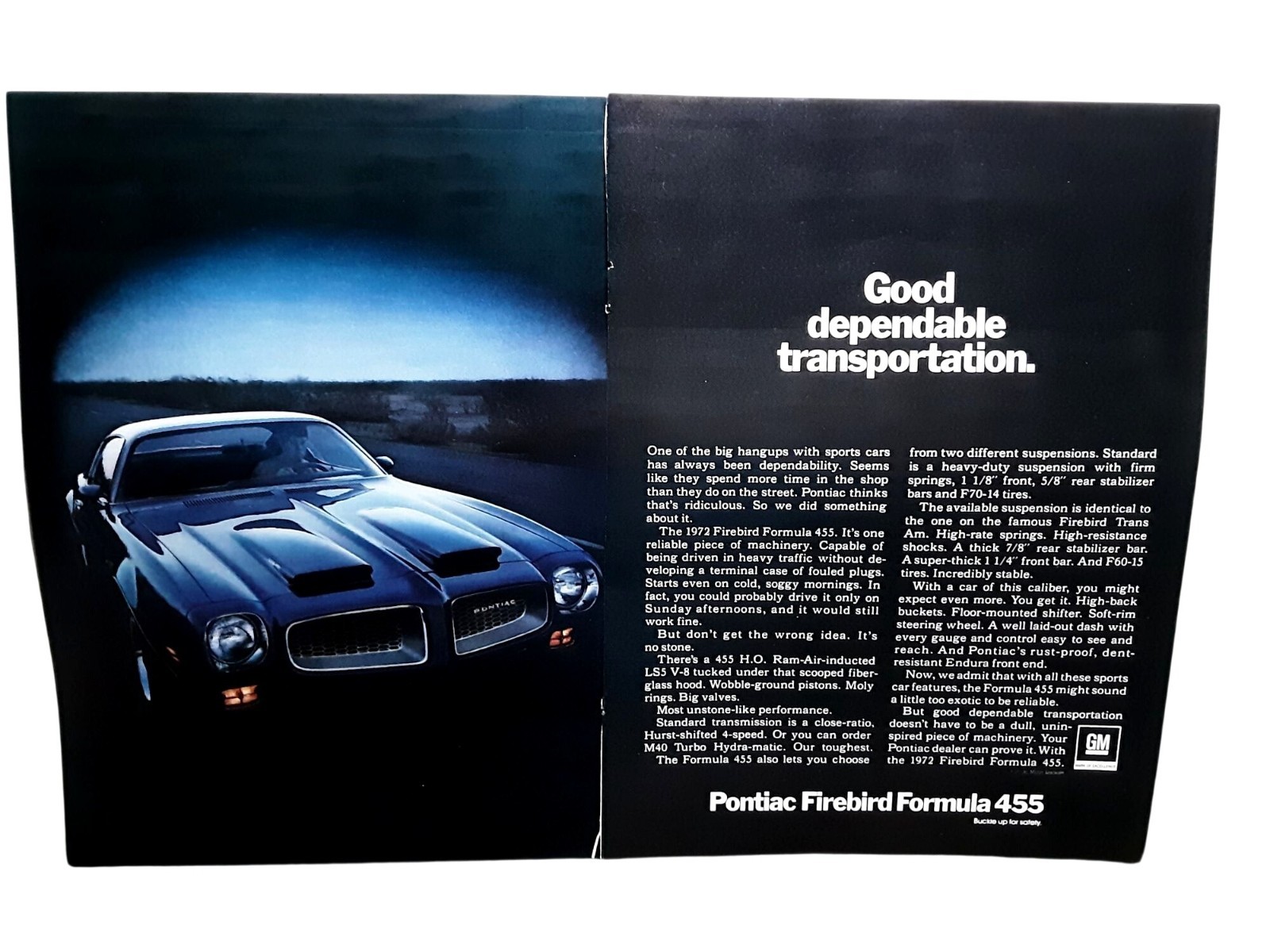 1972 Pontiac Firebird 455 Formula Vintage 2 Page Car Print Ad GM