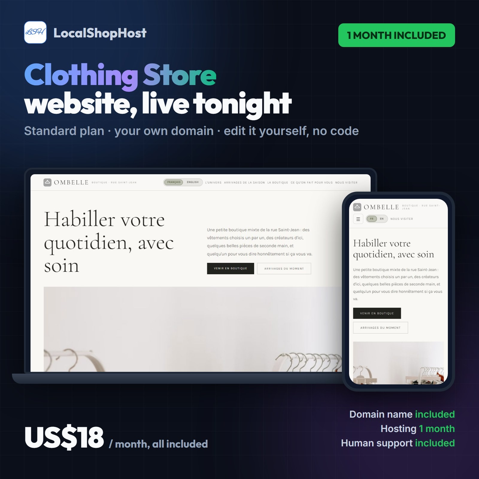 Turnkey Clothing Store Website – Standard Plan – 1 Month Hosting Included