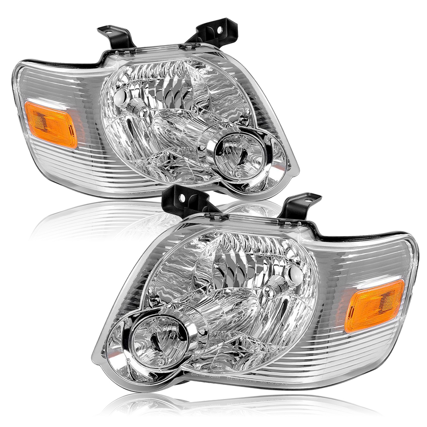 For 2006-2010 Ford Explorer Chrome Housing Halogen Headlights Lamps Pair 06-10