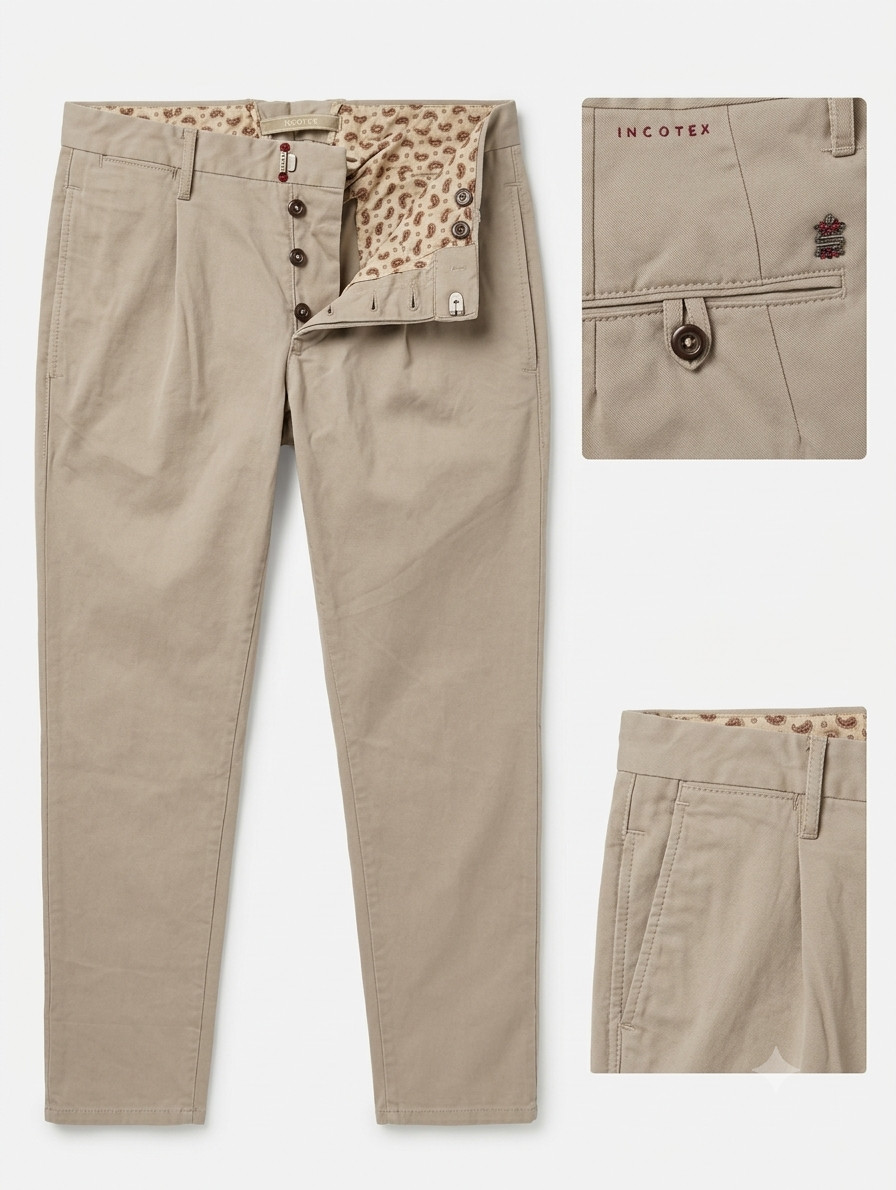 INCOTEX Brown Dress Pants Cotton Slim Fit Pleated Front Lightweight Trousers 31 INCOTEX Brown Dress Pants Cotton Slim Fit Pleated Front Lightweight Trousers 31