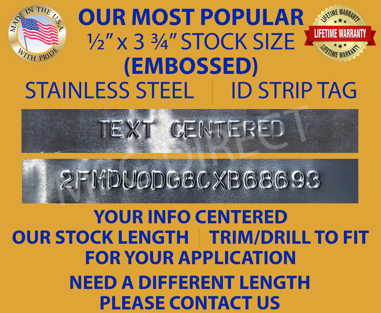 EMBOSSED SERIAL NUMBER ID TAG DATA PLATE 3 3/4 X 1/2 0.012 STAINLESS STEEL USA EMBOSSED SERIAL NUMBER ID TAG DATA PLATE 3 3/4 X 1/2 0.012 STAINLESS STEEL USA