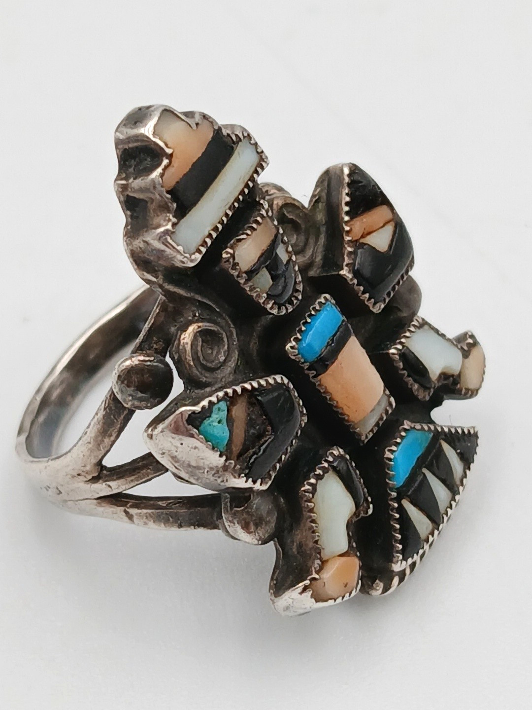 Vintage Zuni Knifewing Inlay Sterling Silver Ring Size 5.5 READ