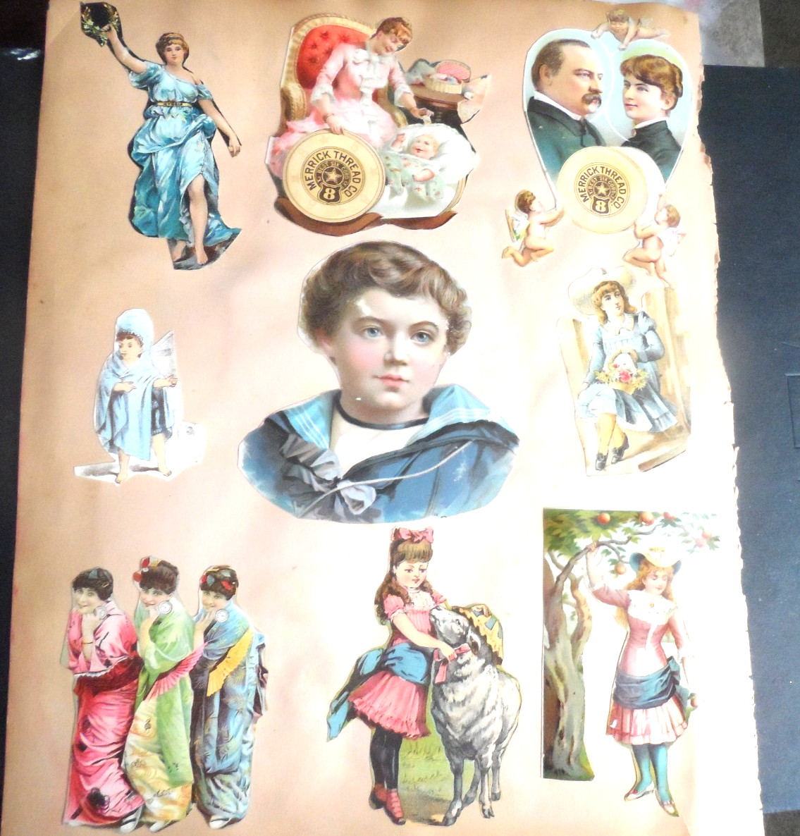 1876 Antique Scrapbook Page-SCRAPS ON BOTH SIDES - TRADE CARDS, PEOPLE & MORE