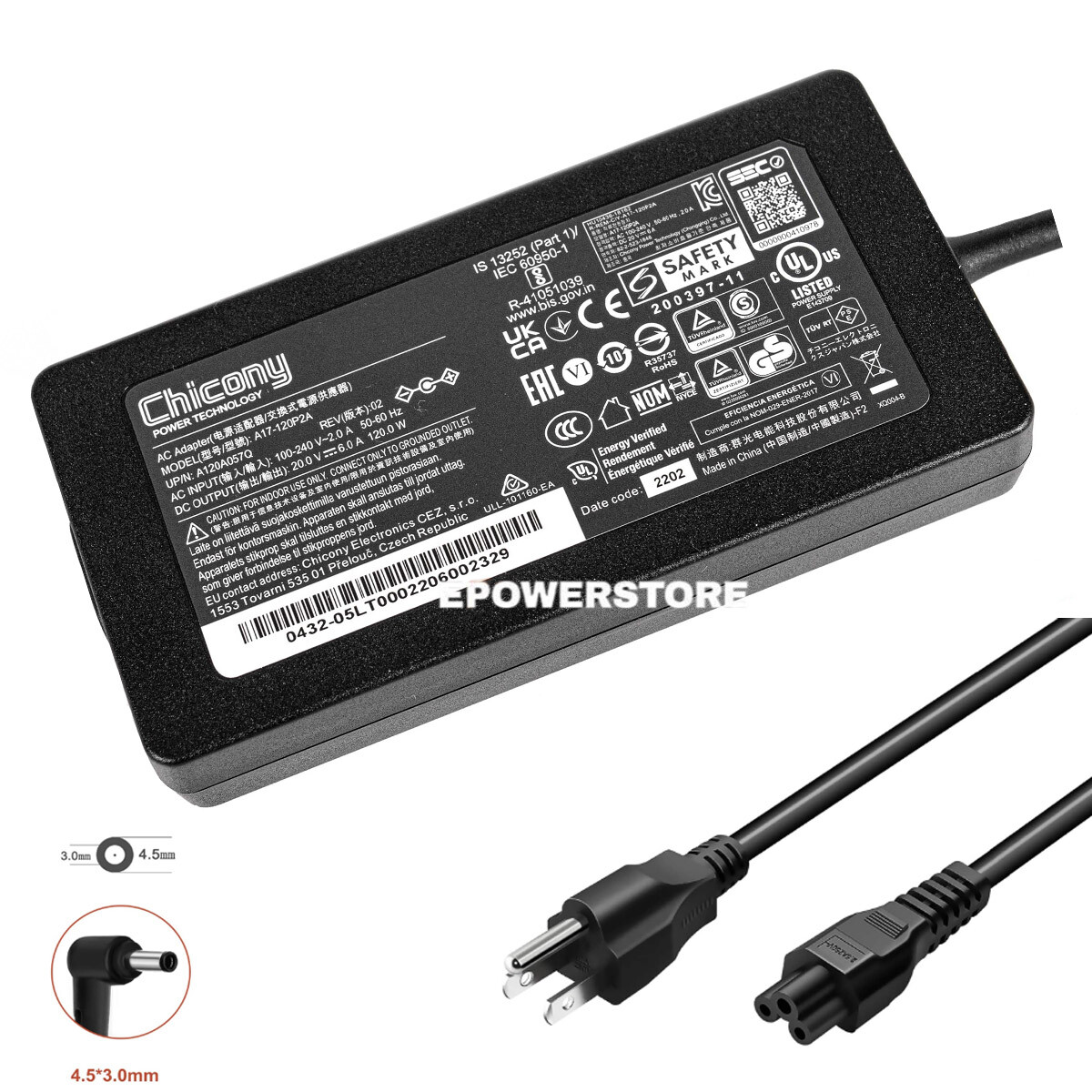 Original Chicony 6A 120W AC Adapter Charger For MSI GF63 Thin 11UC UD A17-120P2A