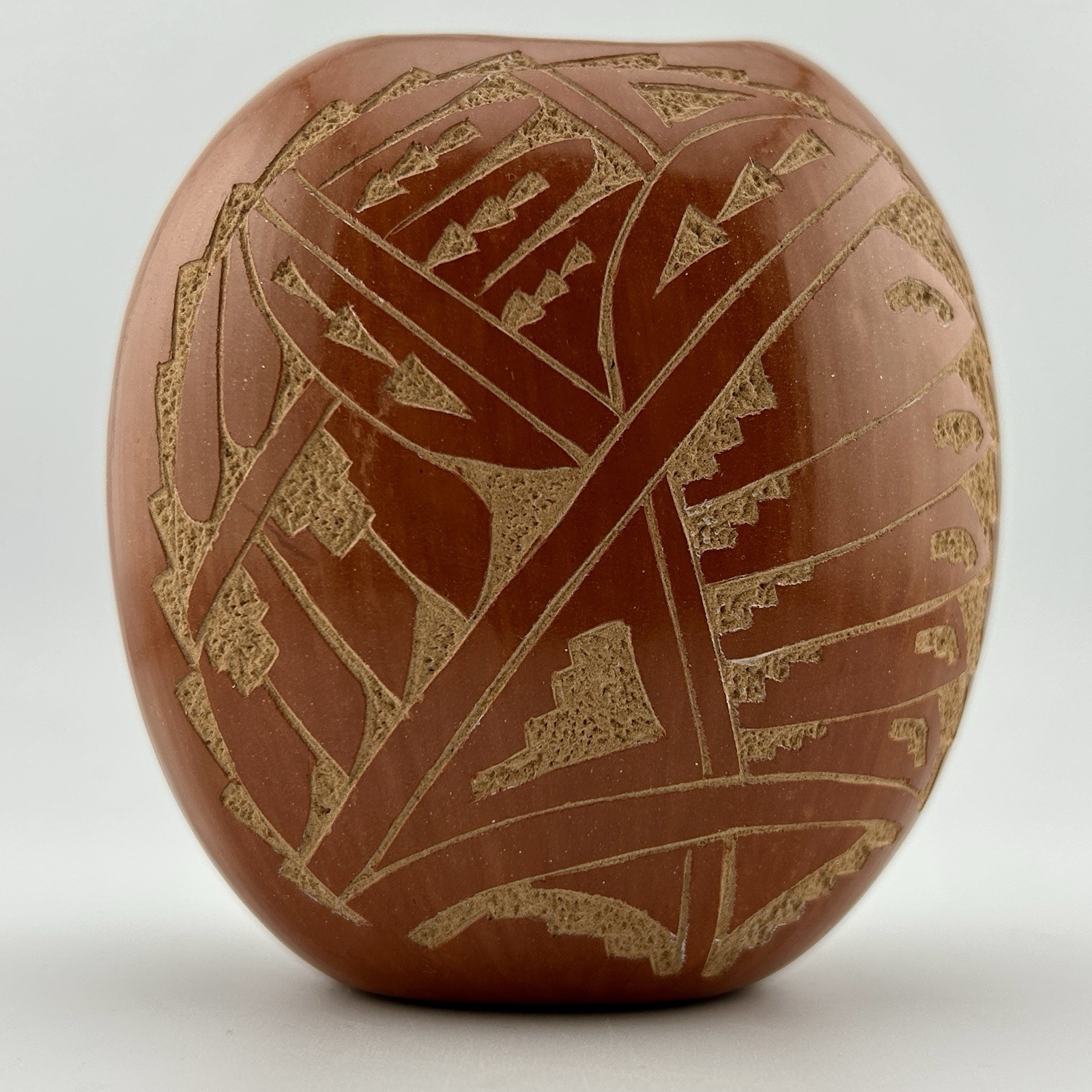 Jemez Pueblo Redware Seed Pot Lorraine Chinana Sgraffito Polished 1990s Vintage
