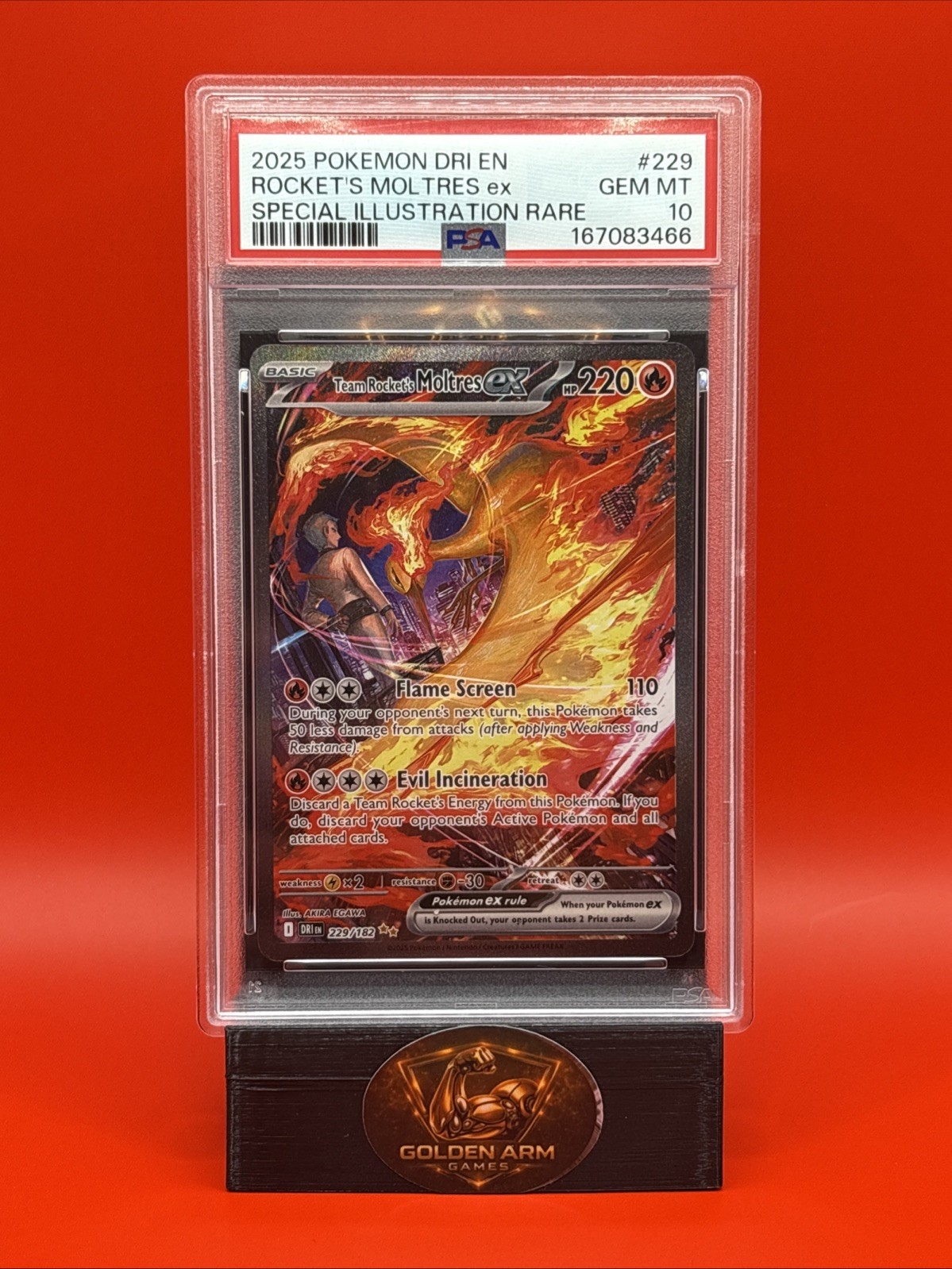 Pokemon TCG PSA Gem Mint 10 Team Rocket's  Moltres ex 229/182 SIR