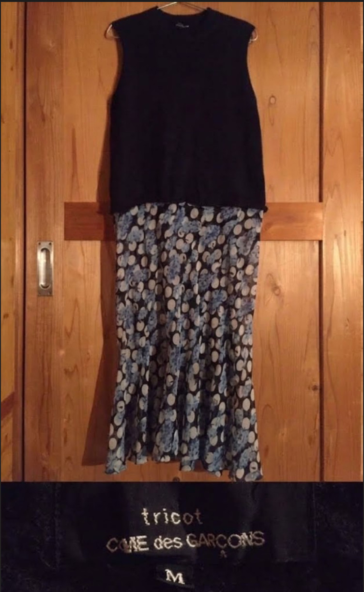 Tricot Comme Des Garcons Sleeveless Wool Knit Chiffon Dress Navy Blue Japan M
