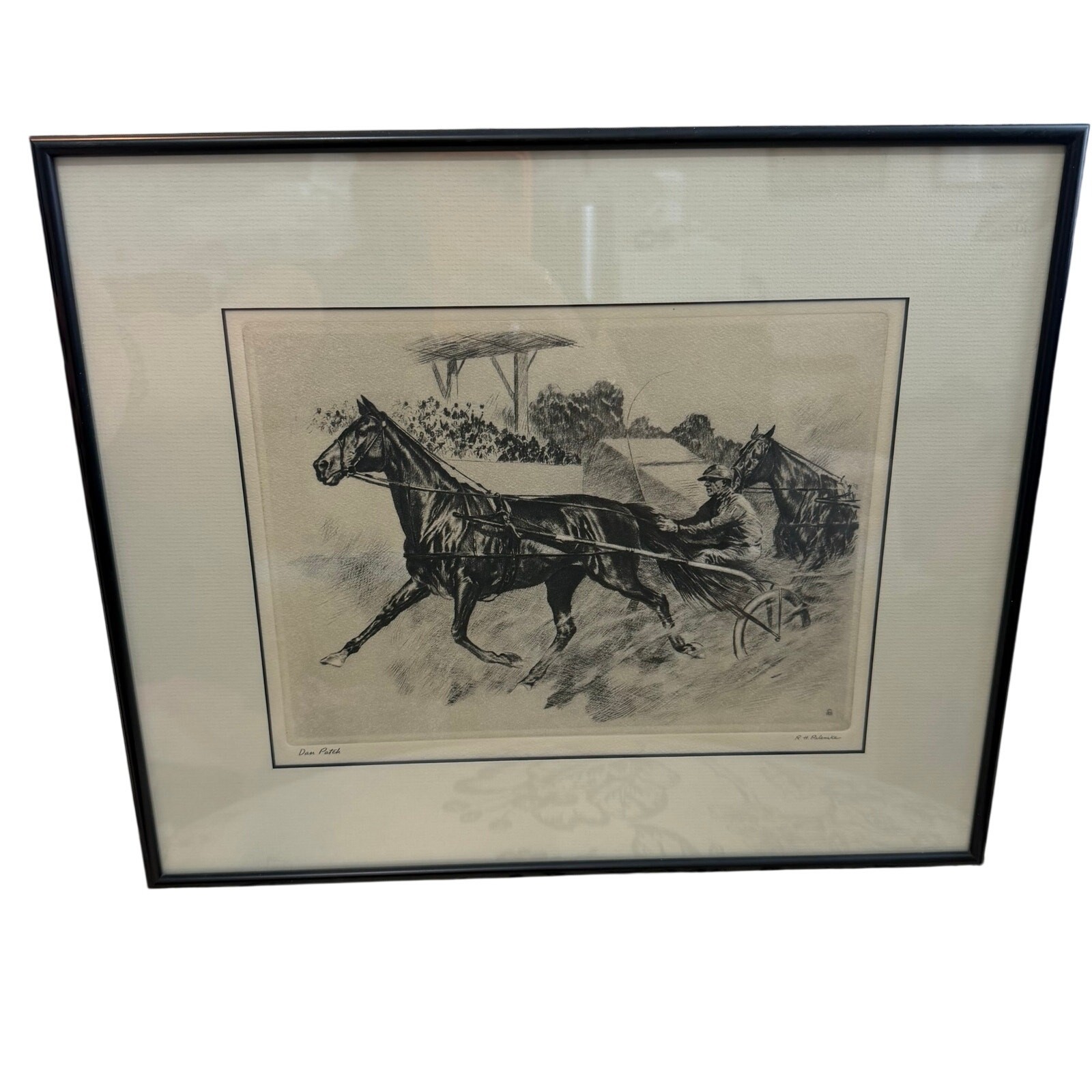 Vintage Dan Patch horse racing print R. H. Palenske framed equestrian art. Vintage Dan Patch horse racing print R. H. Palenske framed equestrian art.