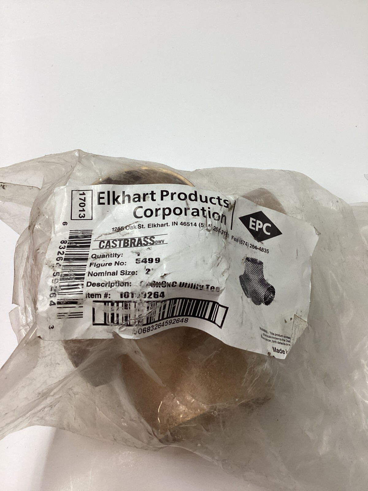 EPC Elkhart Products 10159264 Castbrass 5499 2\'\' Utility Tee Nominal C x C x C