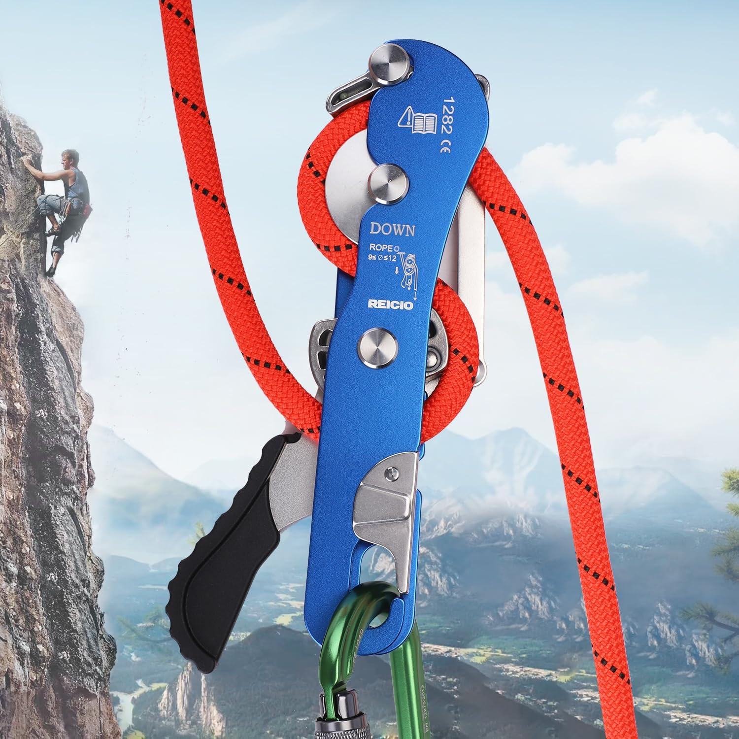 Climbing Stop Descender for 10.5-11Mm,Self-Braking Self Locking Belay Device Res
