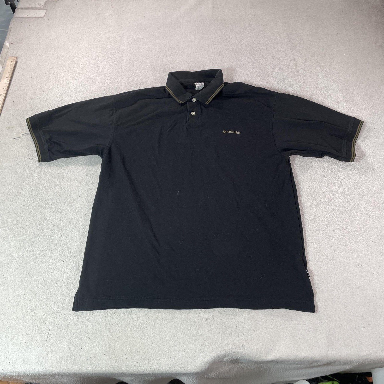 Vintage Columbia Polo Shirt Mens Large Black  Knit Casual Outdoor Top Camp Fish