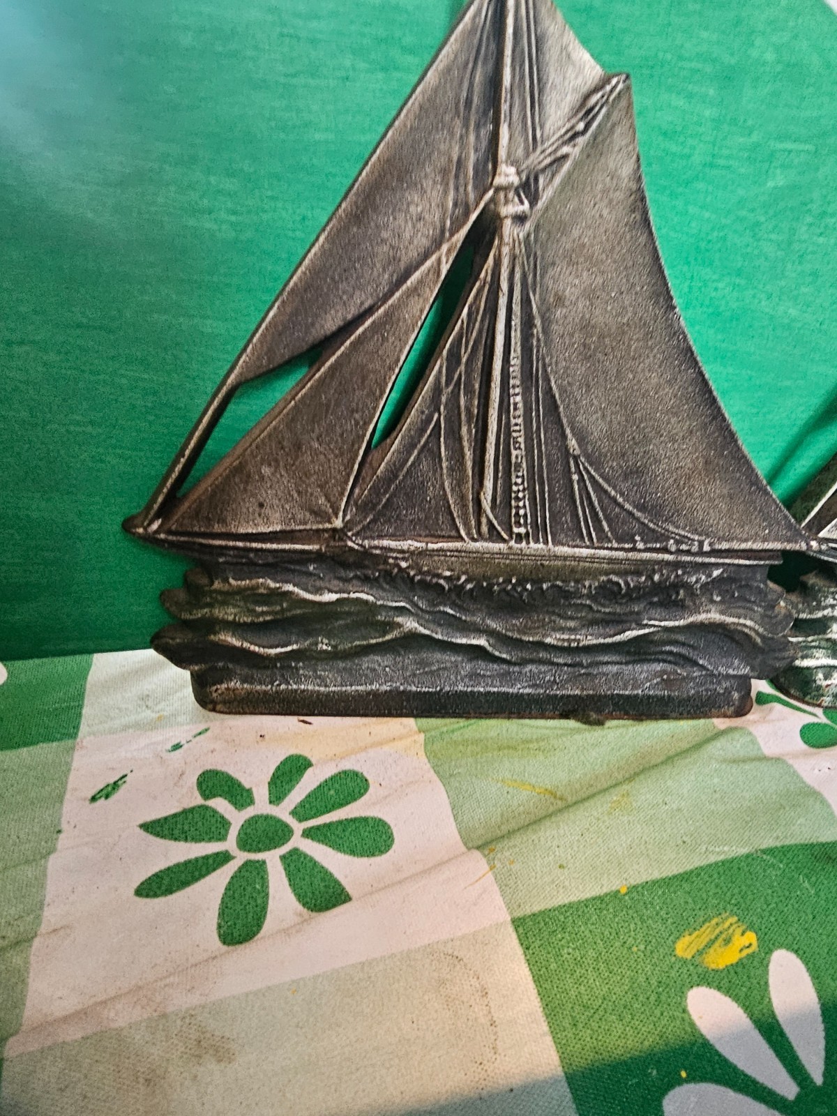 Antique Sailboat Bookend by Bradley & Hubbard B&H cast iron rare Antique Sailboat Bookend by Bradley & Hubbard B&H cast iron rare