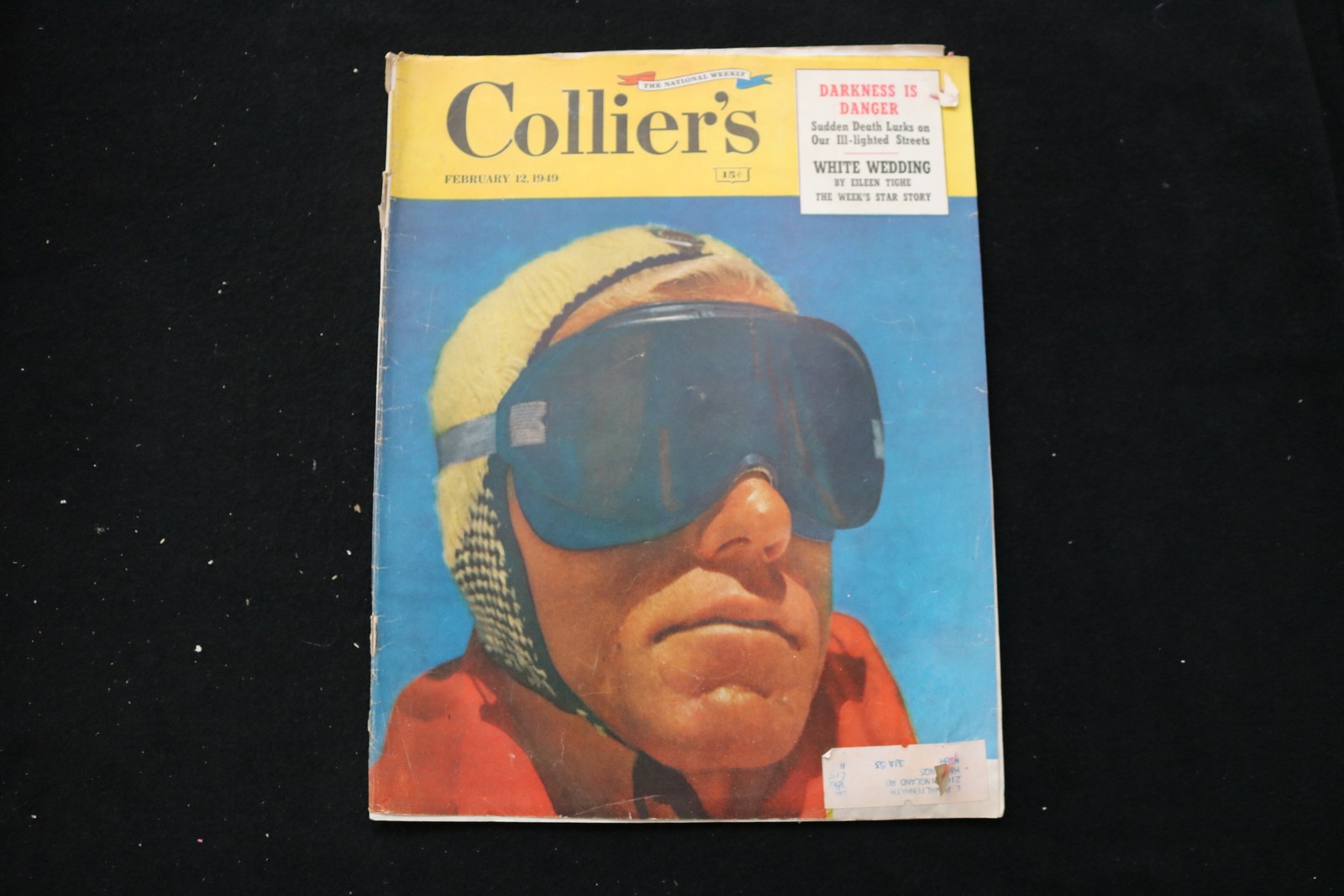 1949 FEBRUARY 12 COLLIER\'S MAGAZINE - A MAN IN SKI GOGGLES COVER - E 30383