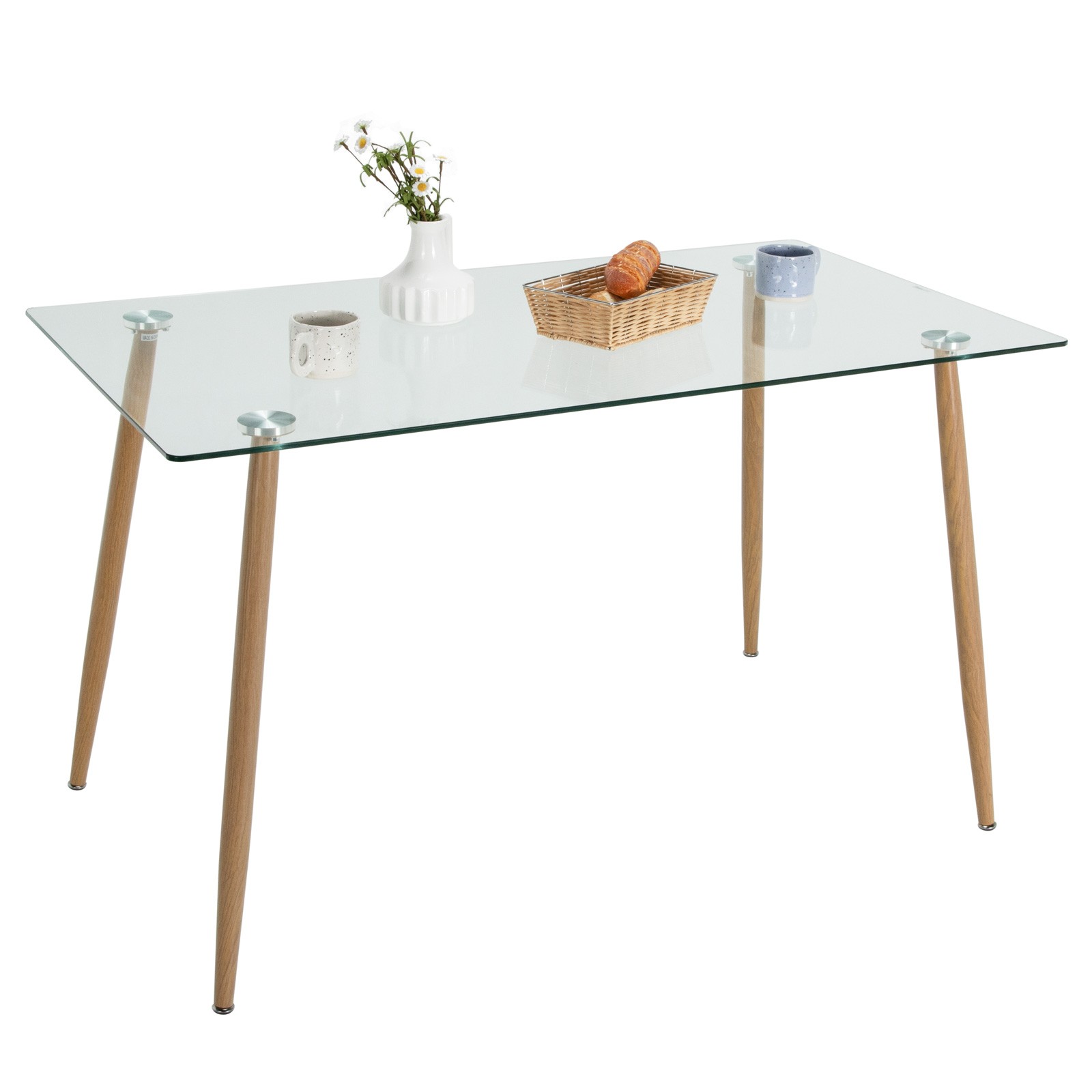 Modern Rectangular Dining Room Table Glass Dining Table W/Metal Legs For Kitchen