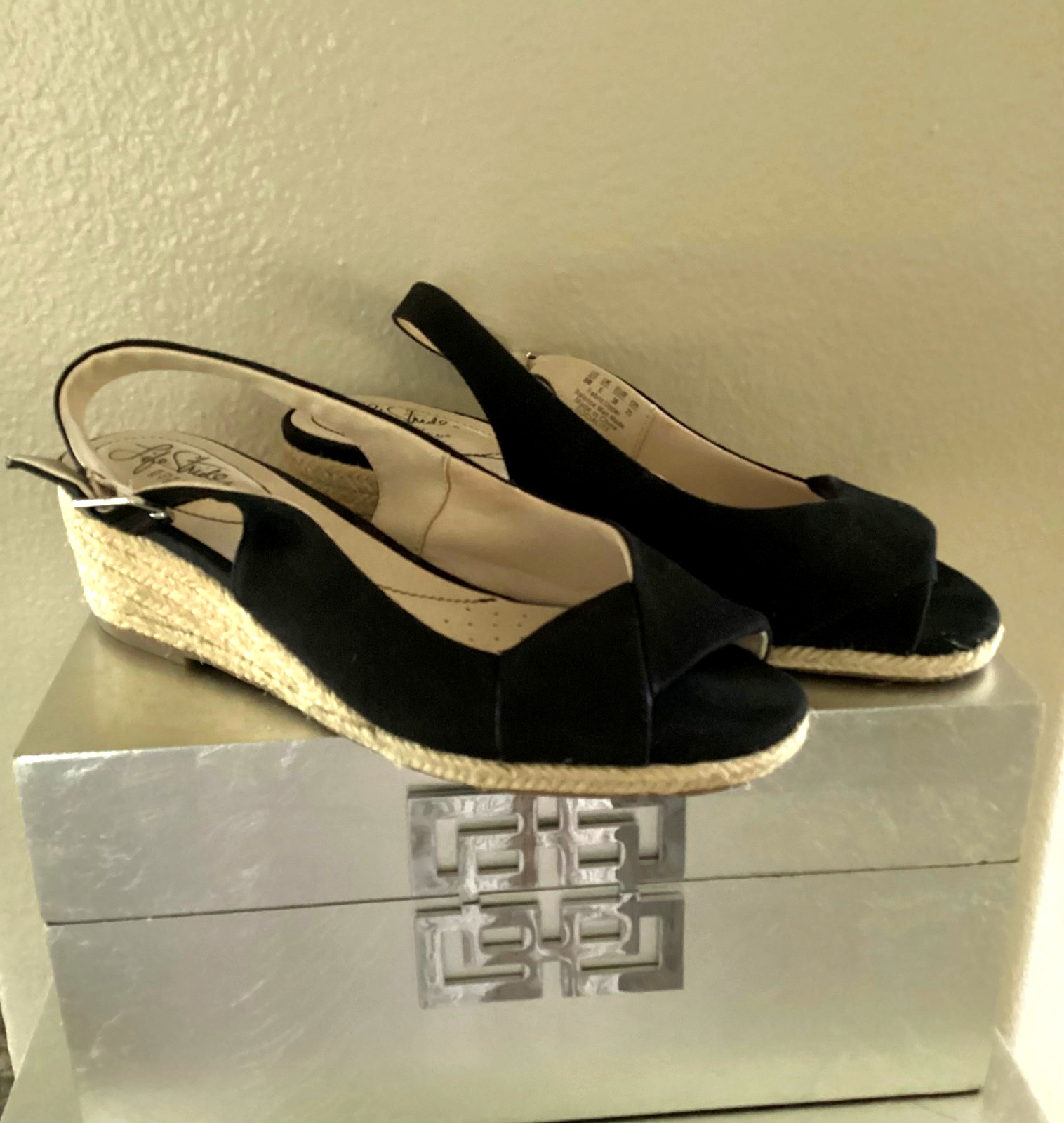 Life Stride black espadrille wedge sandals, size 8M Life Stride black espadrille wedge sandals, size 8M