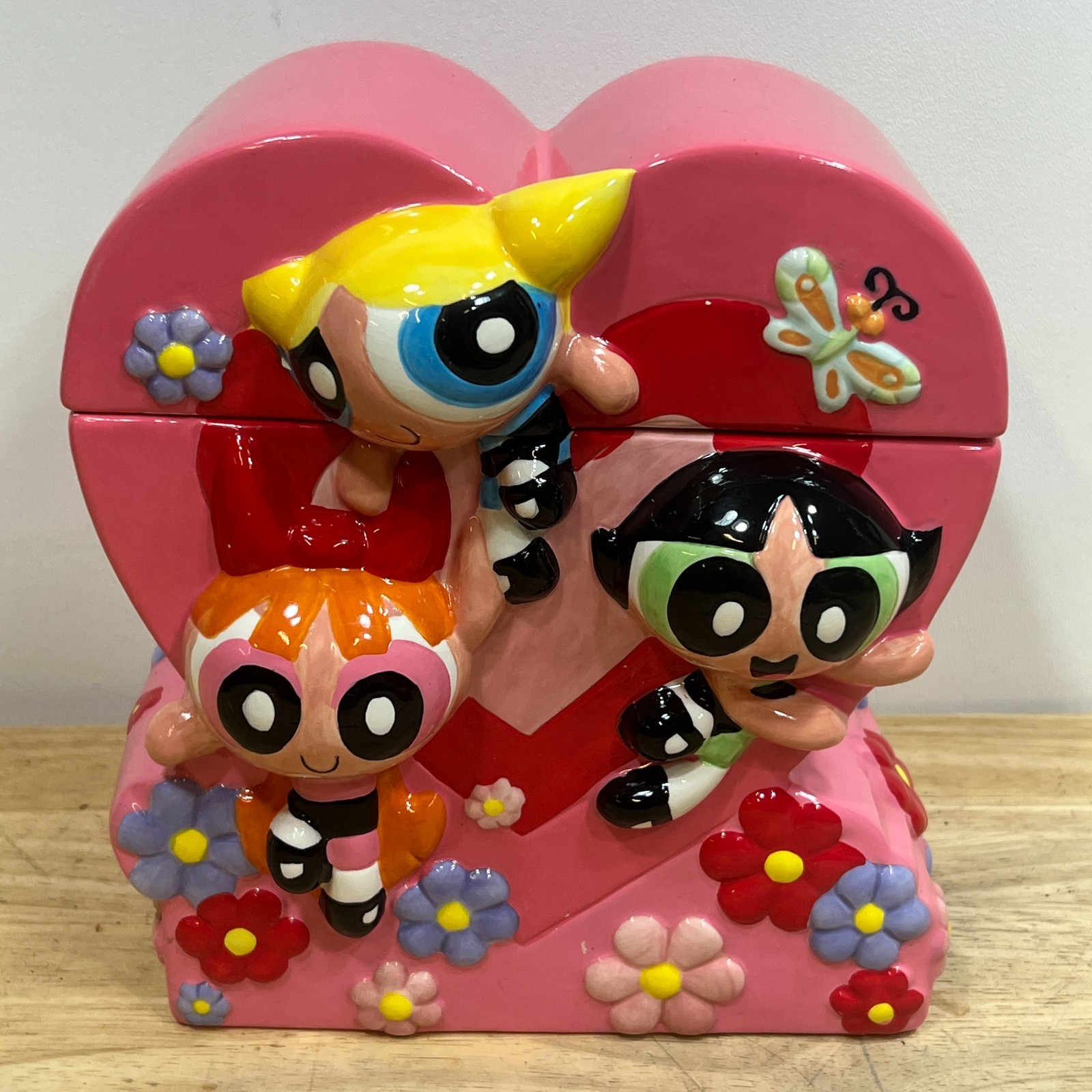 Vintage 2001 The Powerpuff Girls Ceramic Heart Cookie Jar Cartoon Network