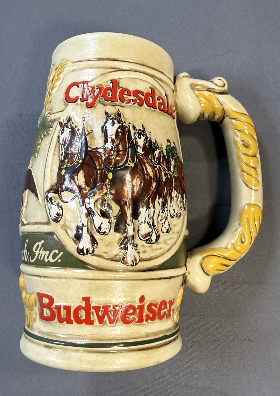 Vintage Budweiser Beer Stein of Clydesdales Pulling a Beer Wagon Busch 90s Mug Vintage Budweiser Beer Stein of Clydesdales Pulling a Beer Wagon Busch 90s Mug