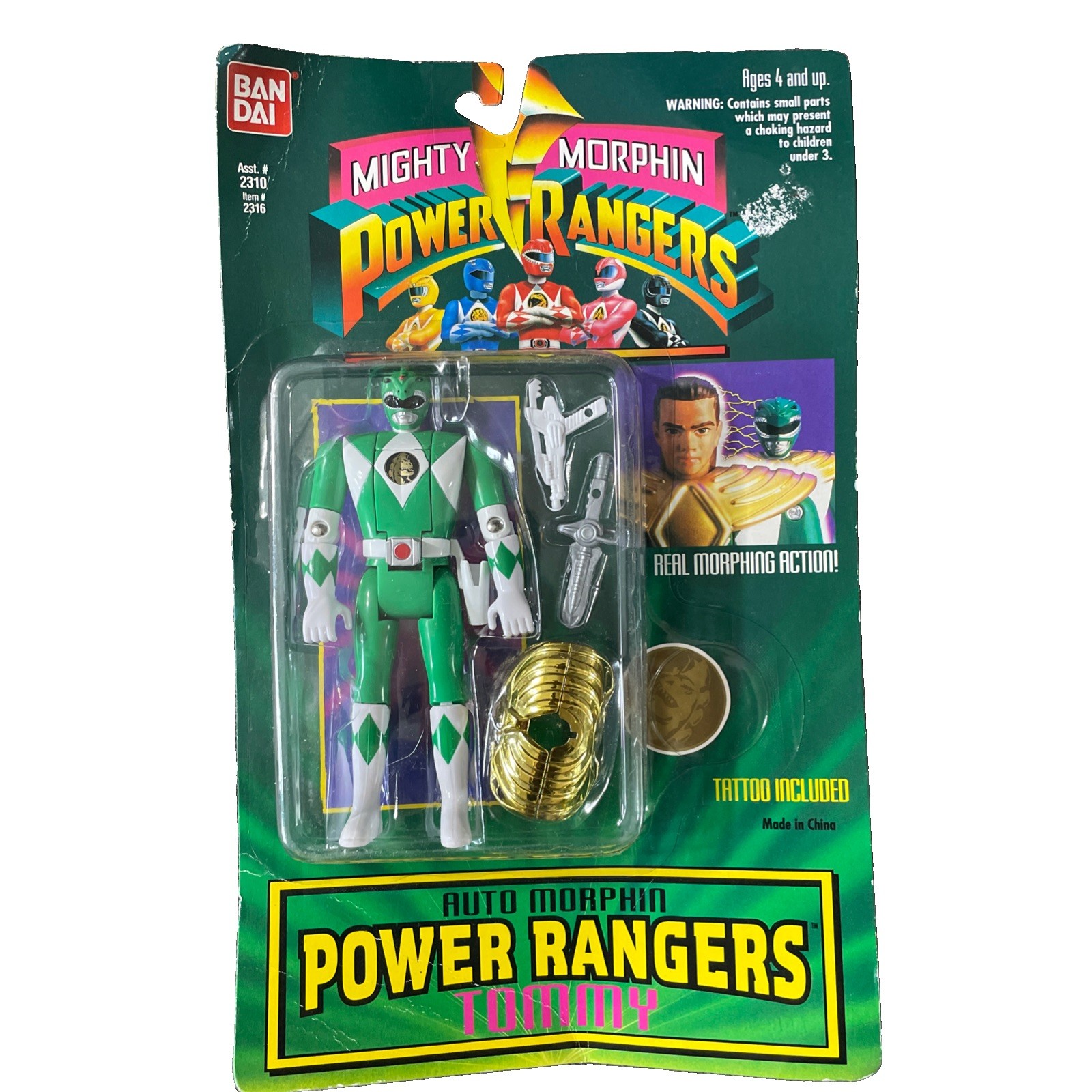 1994 Bandai Auto Mighty Morphin Power Rangers Green Ranger Tommy New