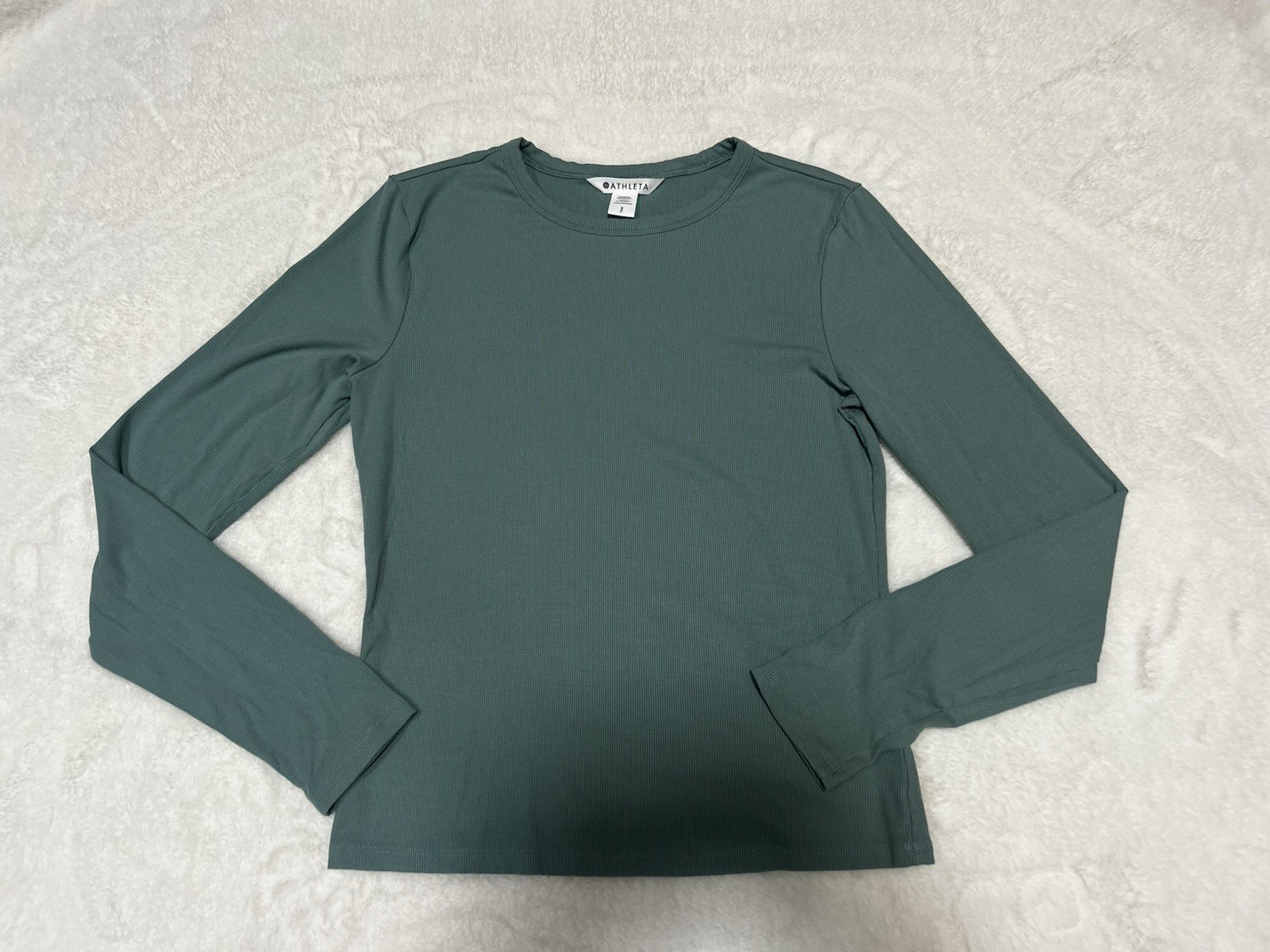 Athleta Signature Rib Crew Long Sleeve Top Juniper Green Size S