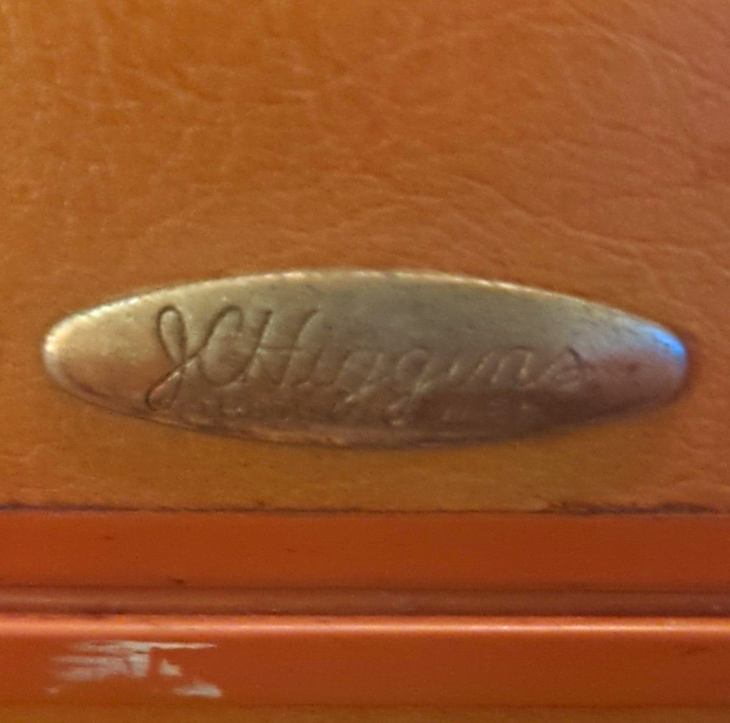 1960s Vintage Brown Hard Vinyl Train Case w/ Mirror, Locking Compartments