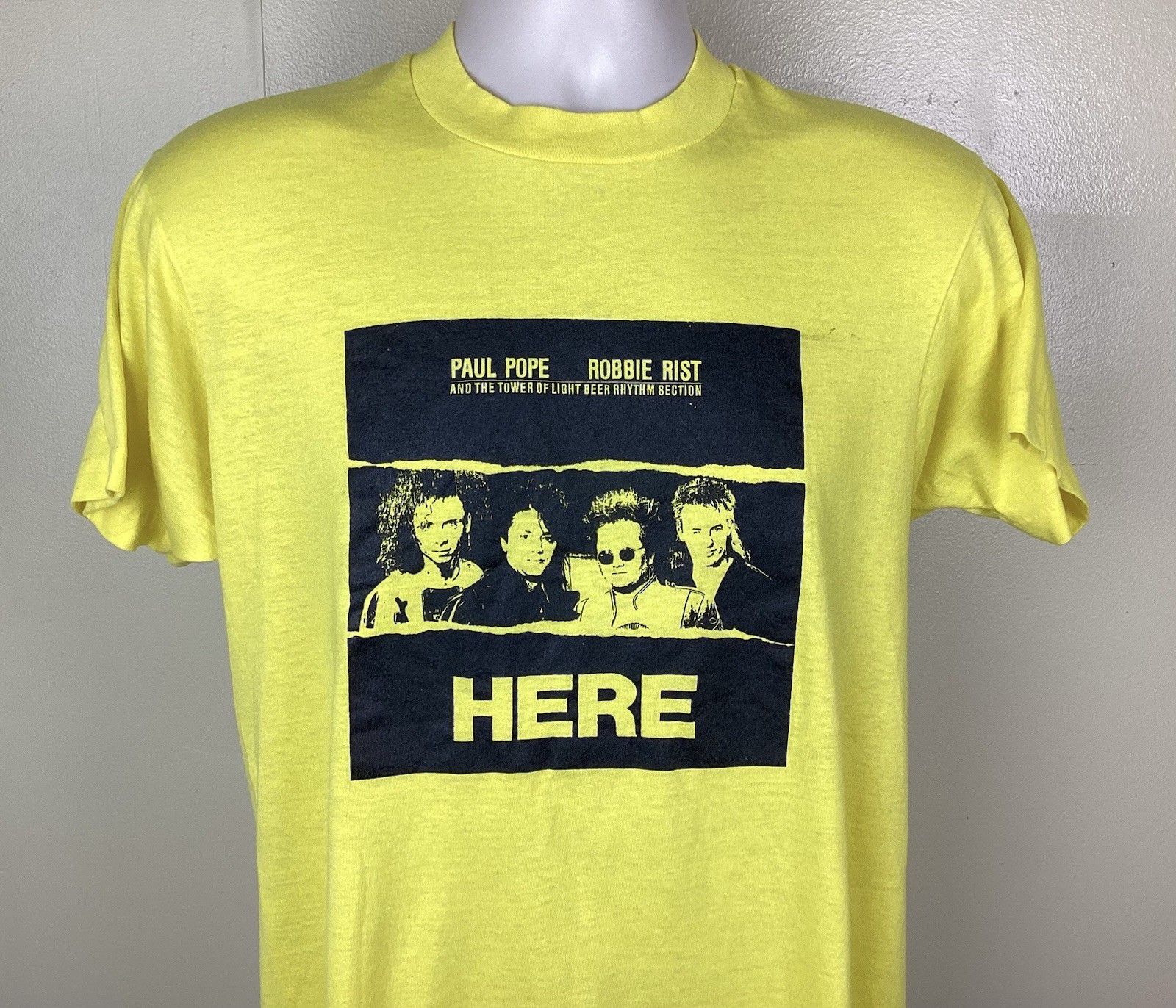 Vtg 1988 Paul Pope Robbie Rist Here T-Shirt Yellow M/L Pop Rock Band Album