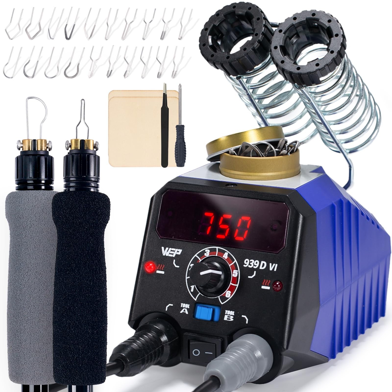 WEP 939D-VI Dual Pen Wood Burning Kit 250-750℃/482-1382℉ A/B Pens, Blue 