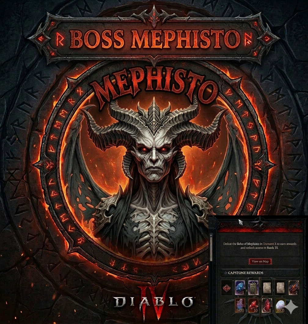 DIABLO 4🎃SEASONAL 15🔥CLAIM SEASON OBJECTIVES✨RANK I-IX✨LILITH/MEPHISTO T8-12