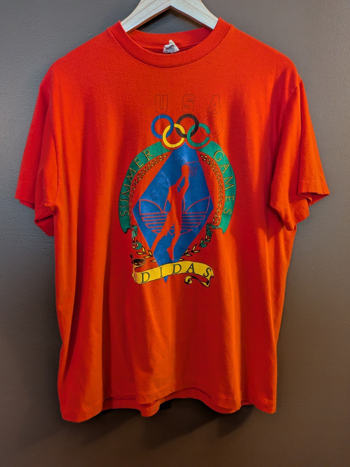 Vintage Adidas Olympic Summer Games Made N USA T-Shirt 50/50 Blend Sz XL 80s/90s