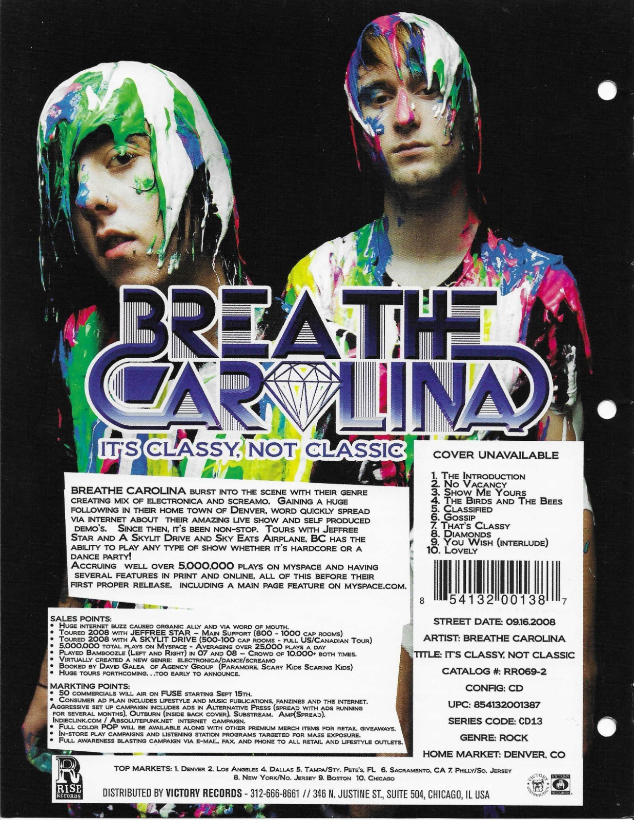 BREATHE CAROLINA Rare VINTAGE 2008 PROMO TRADE AD Poster for Classy MINT 8.5x11