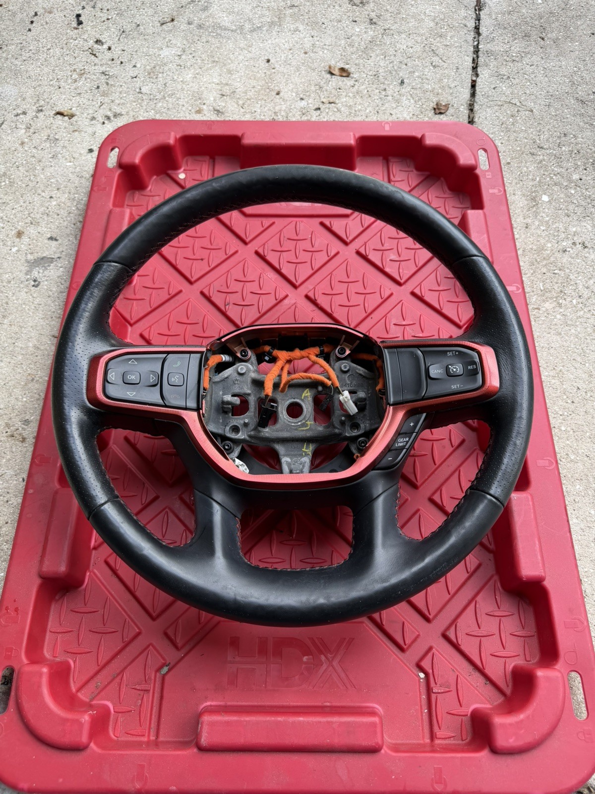 2019 - 2025 Ram 1500 Rebel Heated Leather Steering Wheel Red Stitch OEM 6GE062X7 2019 - 2025 Ram 1500 Rebel Heated Leather Steering Wheel Red Stitch OEM 6GE062X7