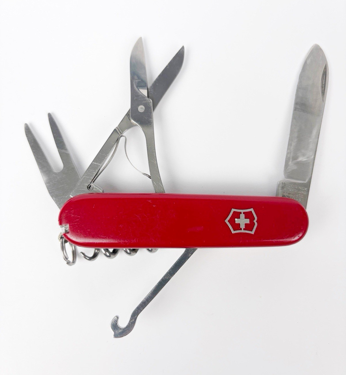 Victorinox Swiss Army Red Multi-Tool Knife w/ Scissors Corkscrew Fork Victorinox Swiss Army Red Multi-Tool Knife w/ Scissors Corkscrew Fork