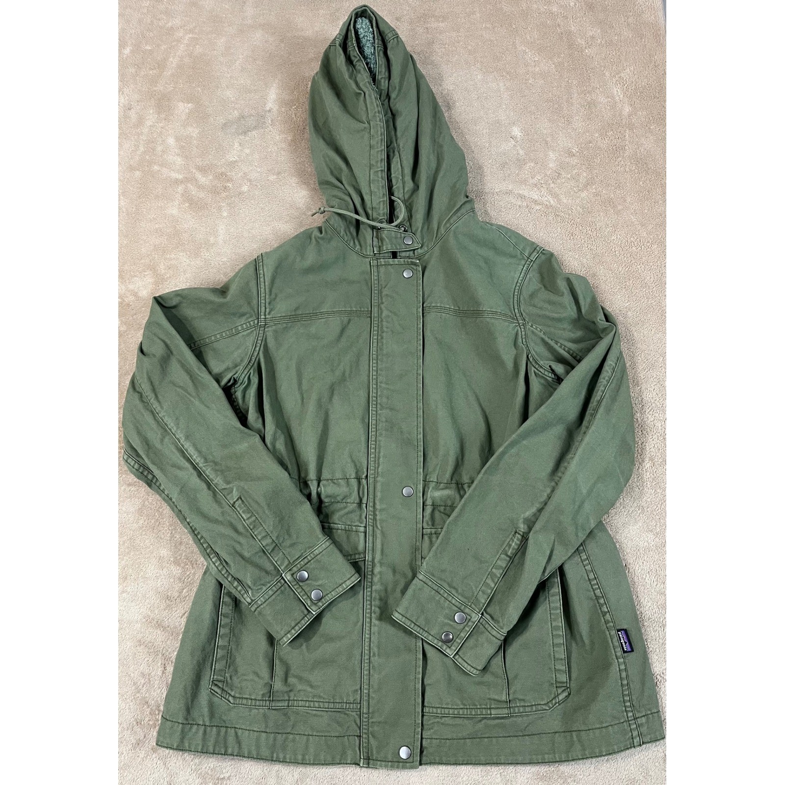 Patagonia Prairie Down Jacket Women\'s Large Green Hoodie Organic Cotton L/S EUC Patagonia Prairie Down Jacket Women\'s Large Green Hoodie Organic Cotton L/S EUC
