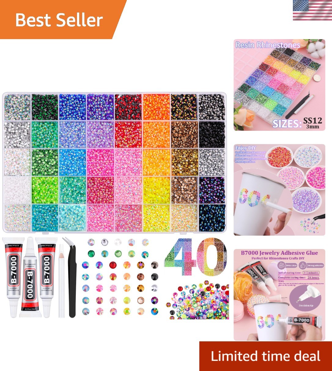 50000Pcs 40 Colors Jelly Rhinestones for Bedazzling, 3mm Multicolor Resin Fla... 50000Pcs 40 Colors Jelly Rhinestones for Bedazzling, 3mm Multicolor Resin Fla...