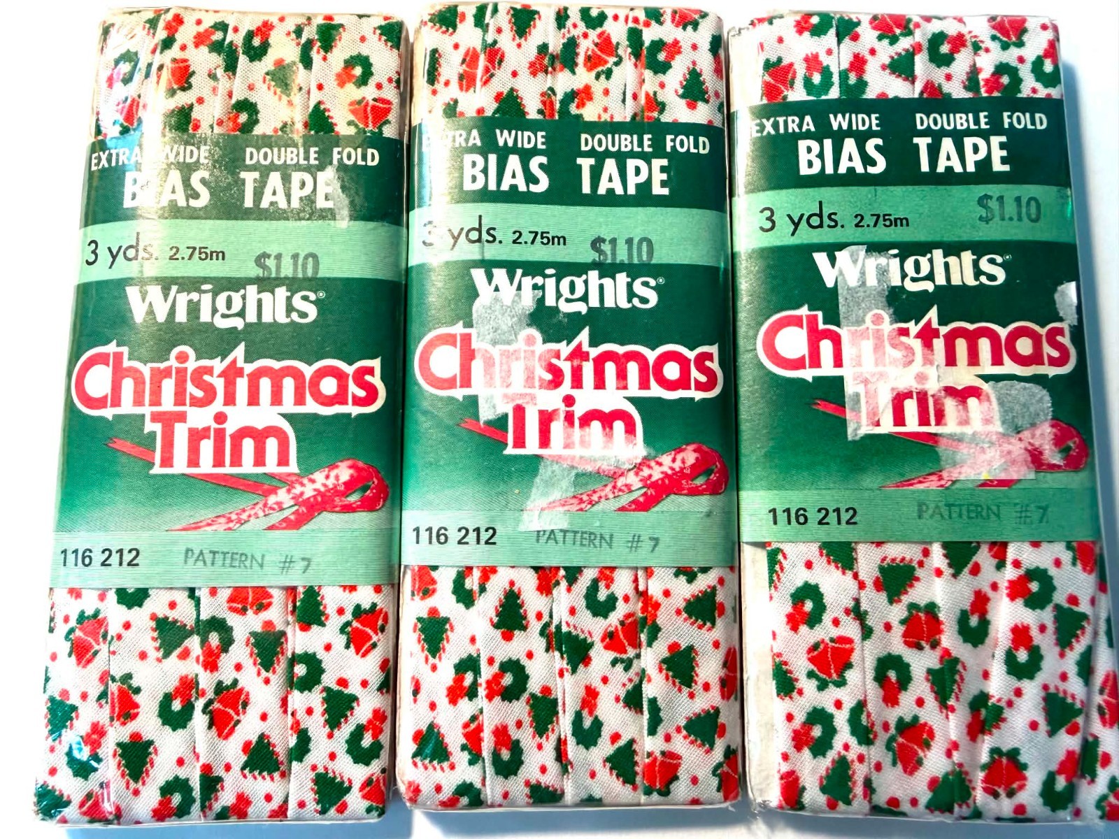 VTG 1981 Wrights Christmas Bias Tape Pattern 7 Lot of 3 Extra Wide Double Fold