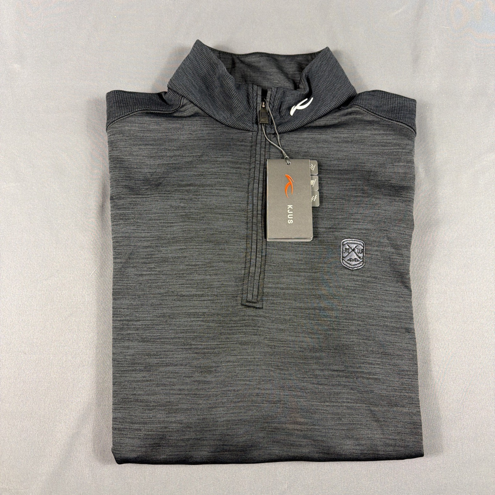 KJUS Golf Pullover Liam Tech Wool Chest Logo 1/4 Zip Large Black Polyester $249