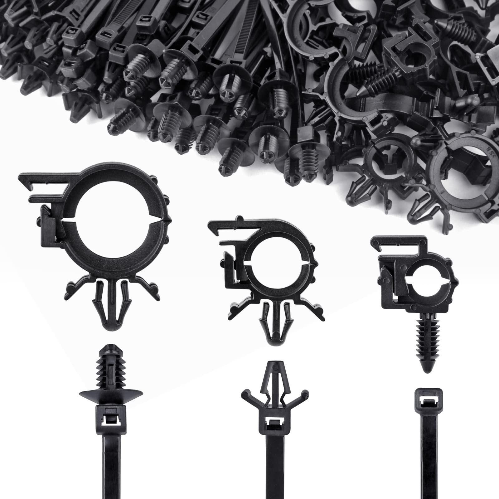 180pcs Nylon Universal Cable Tie Buckle with Car Wire Loom Routing Clips