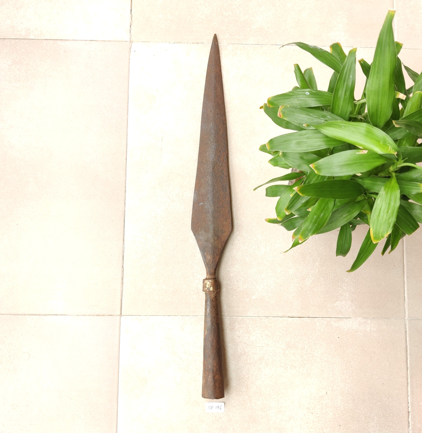 Antique Iron Spear Blade 19thC Tribal Hand Forged Weapon Decor Collectible 20.4\
