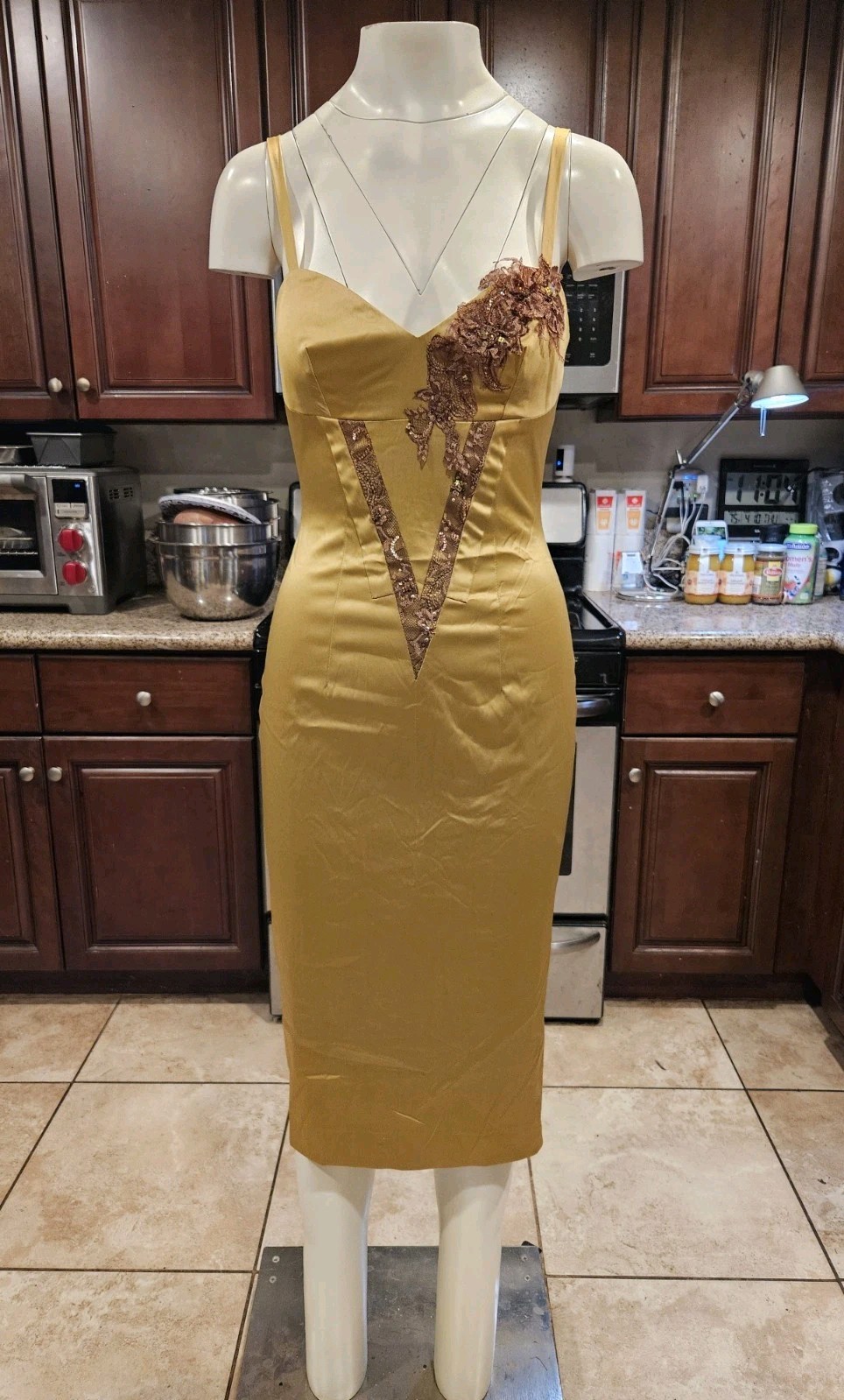 💥STUNNING MANDALAY Y2K Evening COCKTAIL DRESS Embellished Beaded CURRY Sz 6