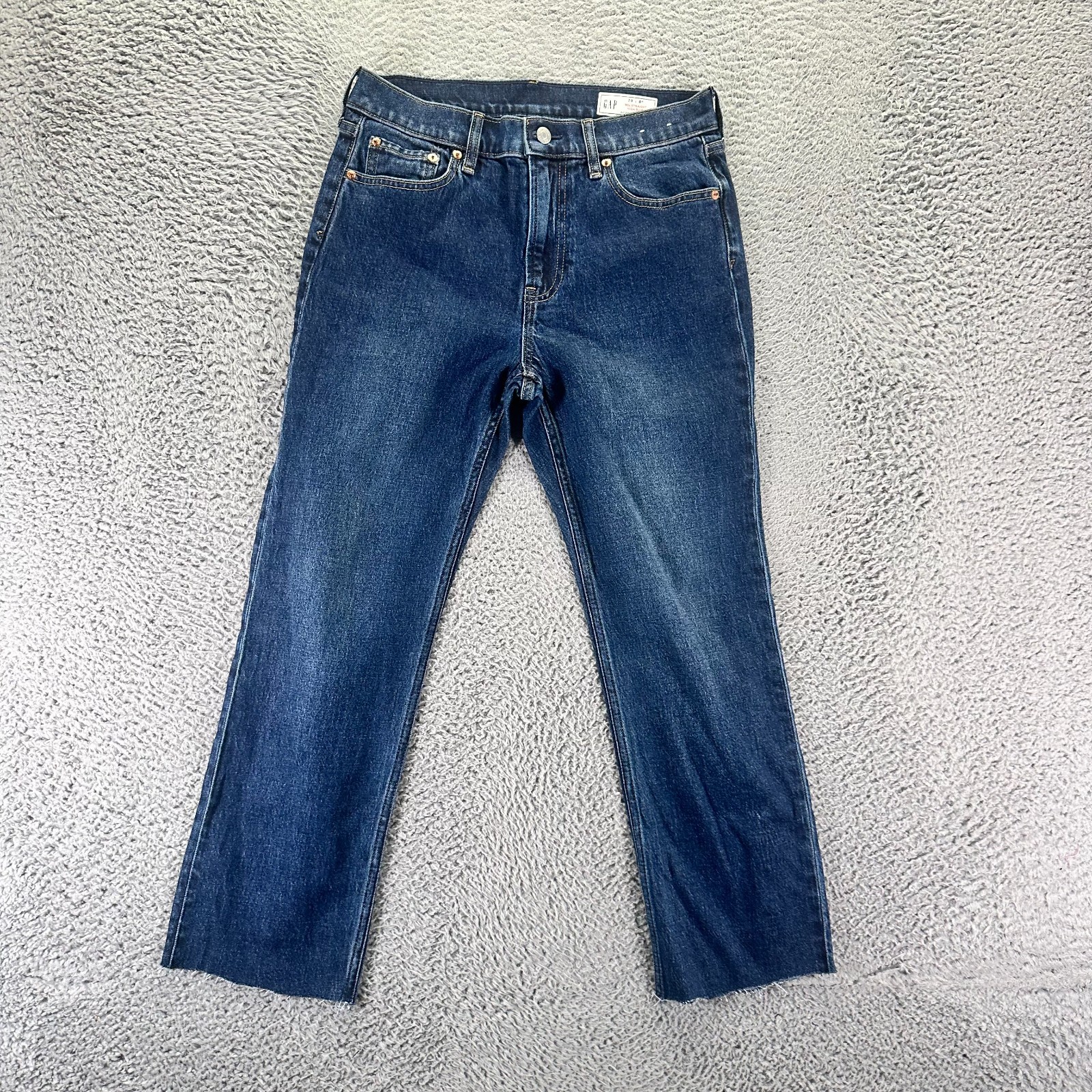 Vintage 90s Gap Jeans Womens 8P Blue Cotton Denim Straight Leg Raw Hem Stretch