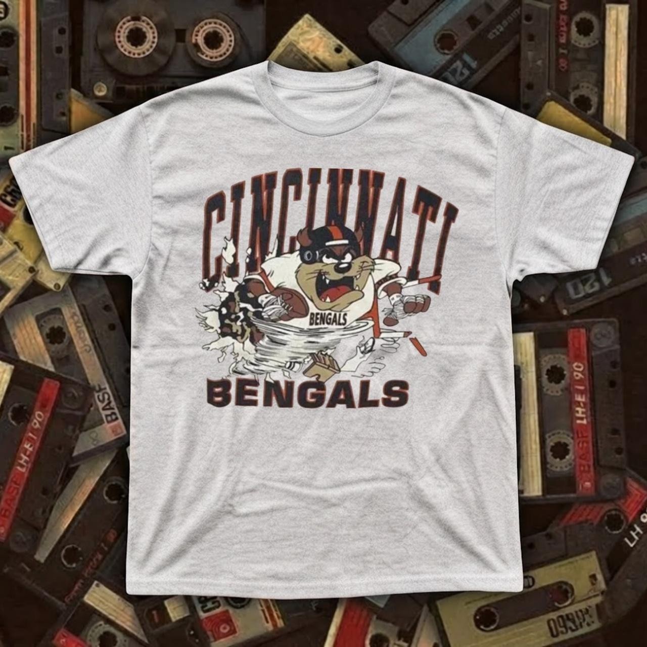Cincinnati Bengals Taz Looney Tunes ash color shirt reprint VK17361