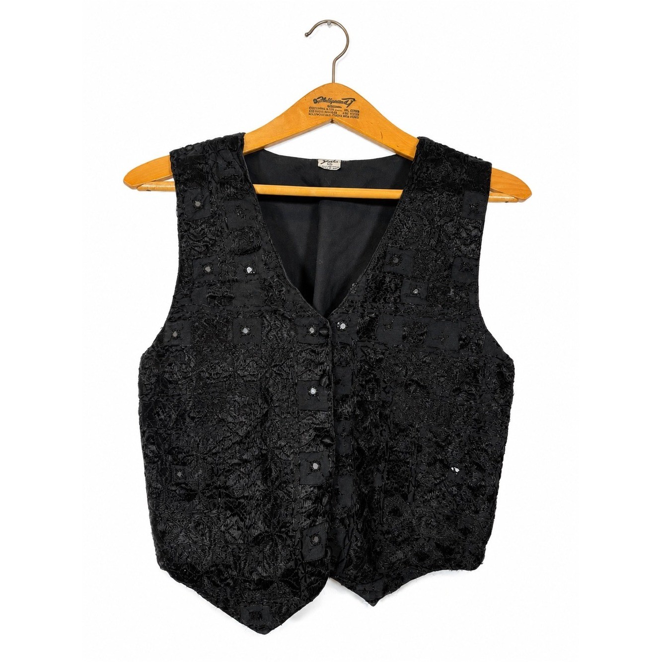 Zashi Black Cotton Lace Brocade Vest Waistcoat Sz L Coquette Goth Vintage 90s Zashi Black Cotton Lace Brocade Vest Waistcoat Sz L Coquette Goth Vintage 90s