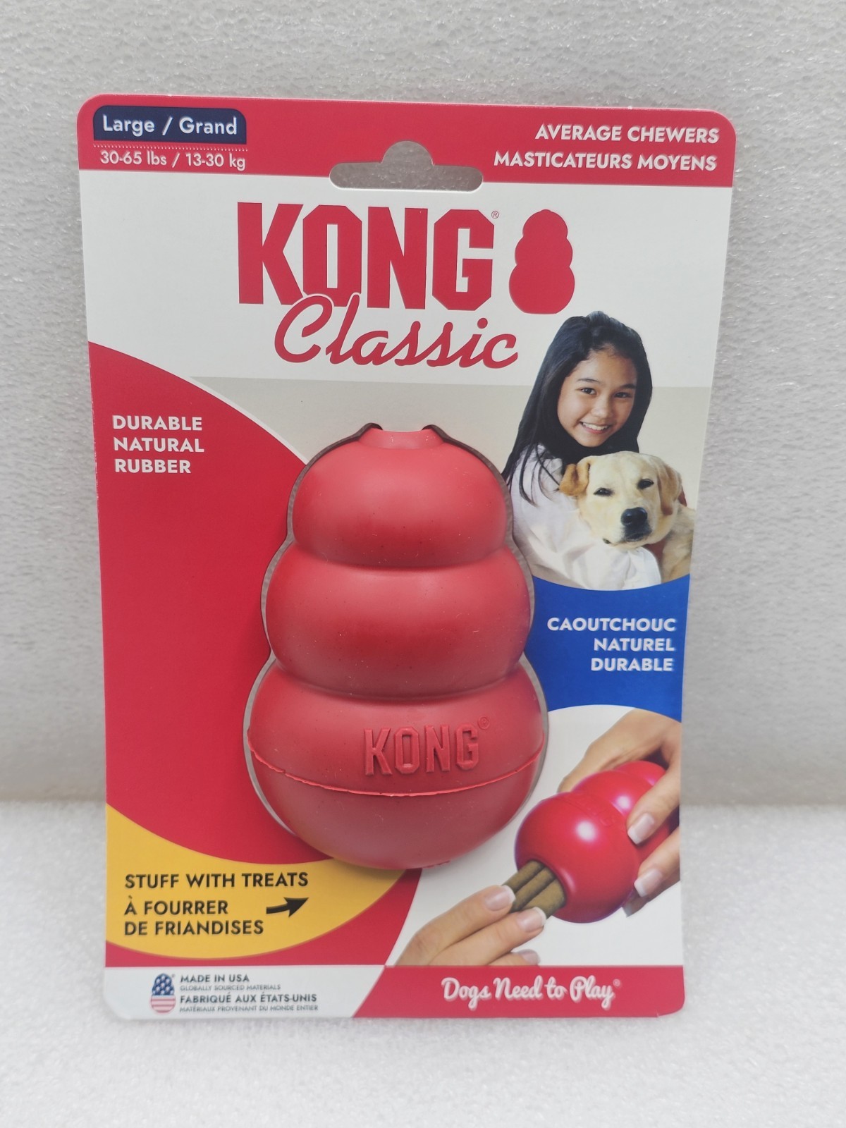 KONG Classic Large Durable Fetch & Chew Treat Stuffable Dog Toy Large 30-65 Lb KONG Classic Large Durable Fetch & Chew Treat Stuffable Dog Toy Large 30-65 Lb
