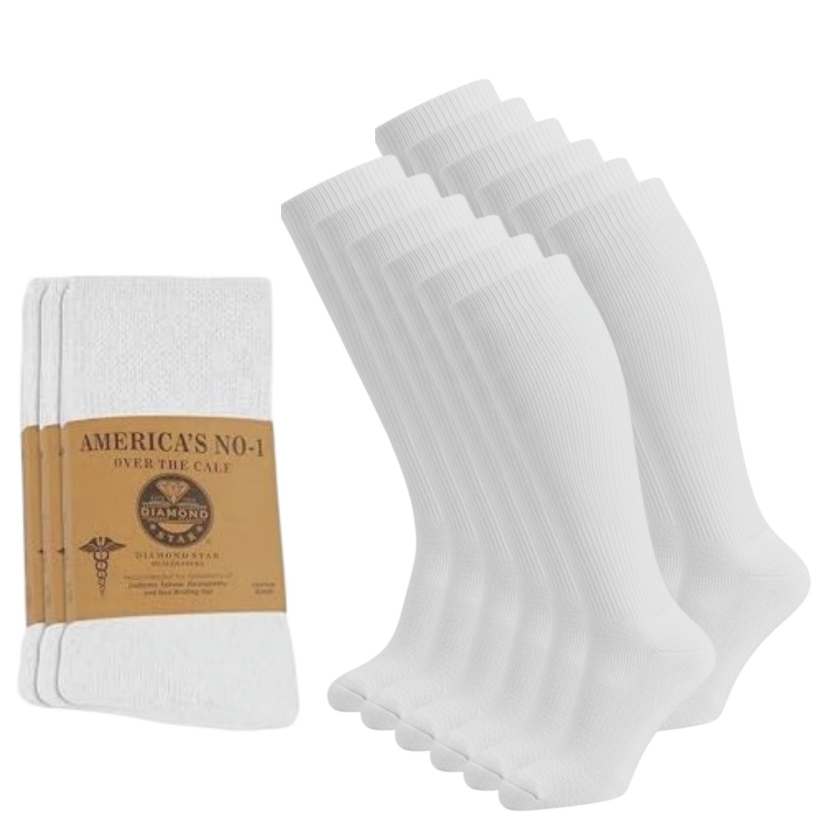 6-12 Pairs Men's Diabetic Over The Calf Socks- Knee High Cotton Socks