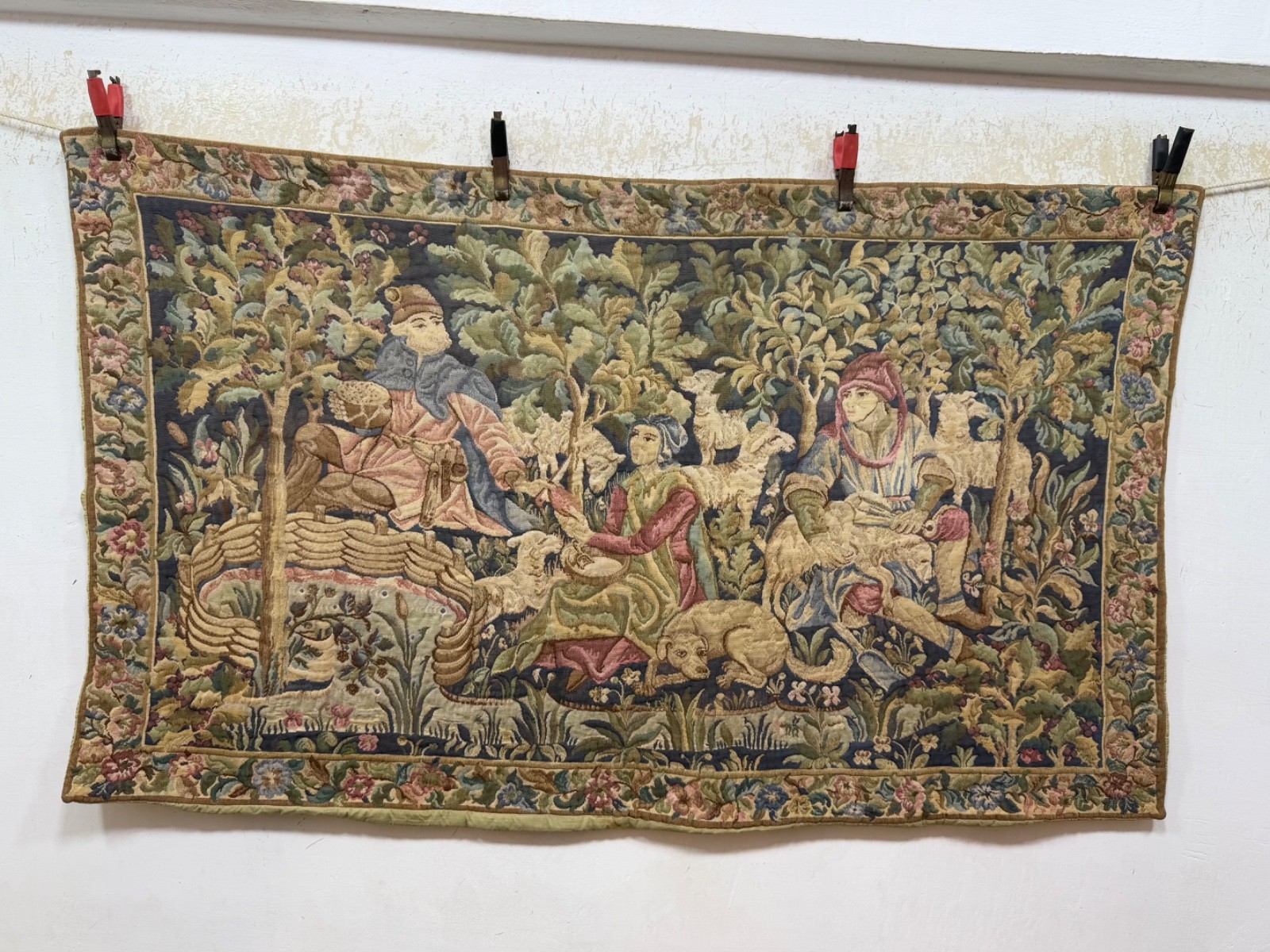 Vintage Fabulous Aubusson Style Pictorial Figurative Tapestry Wall Hanging