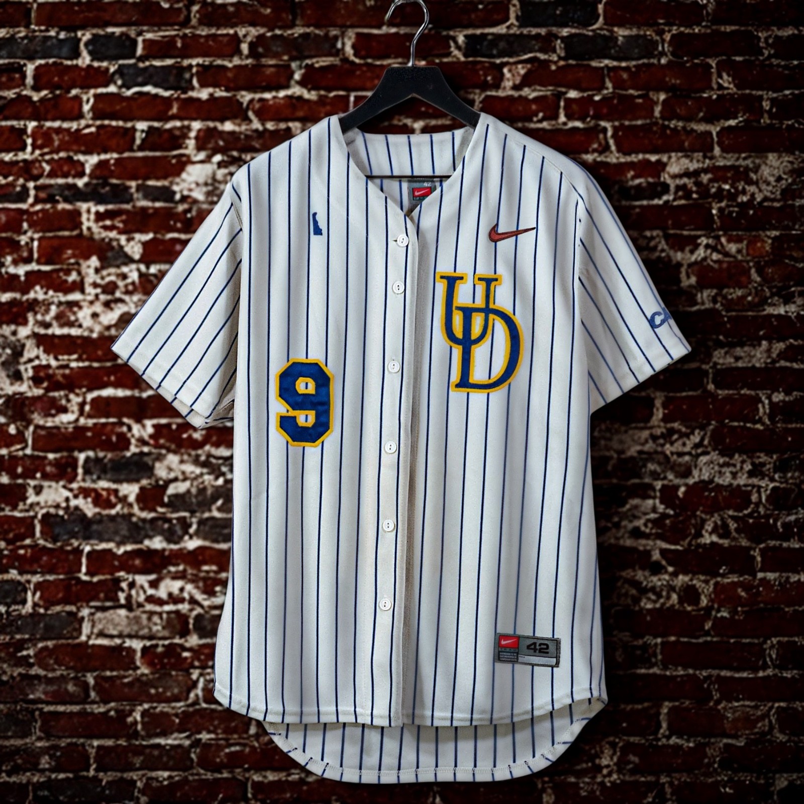 Delaware Fightin Blue Hens Game Worn Nike Baseball Jersey #9 Sz 42 (L) USA NCAA