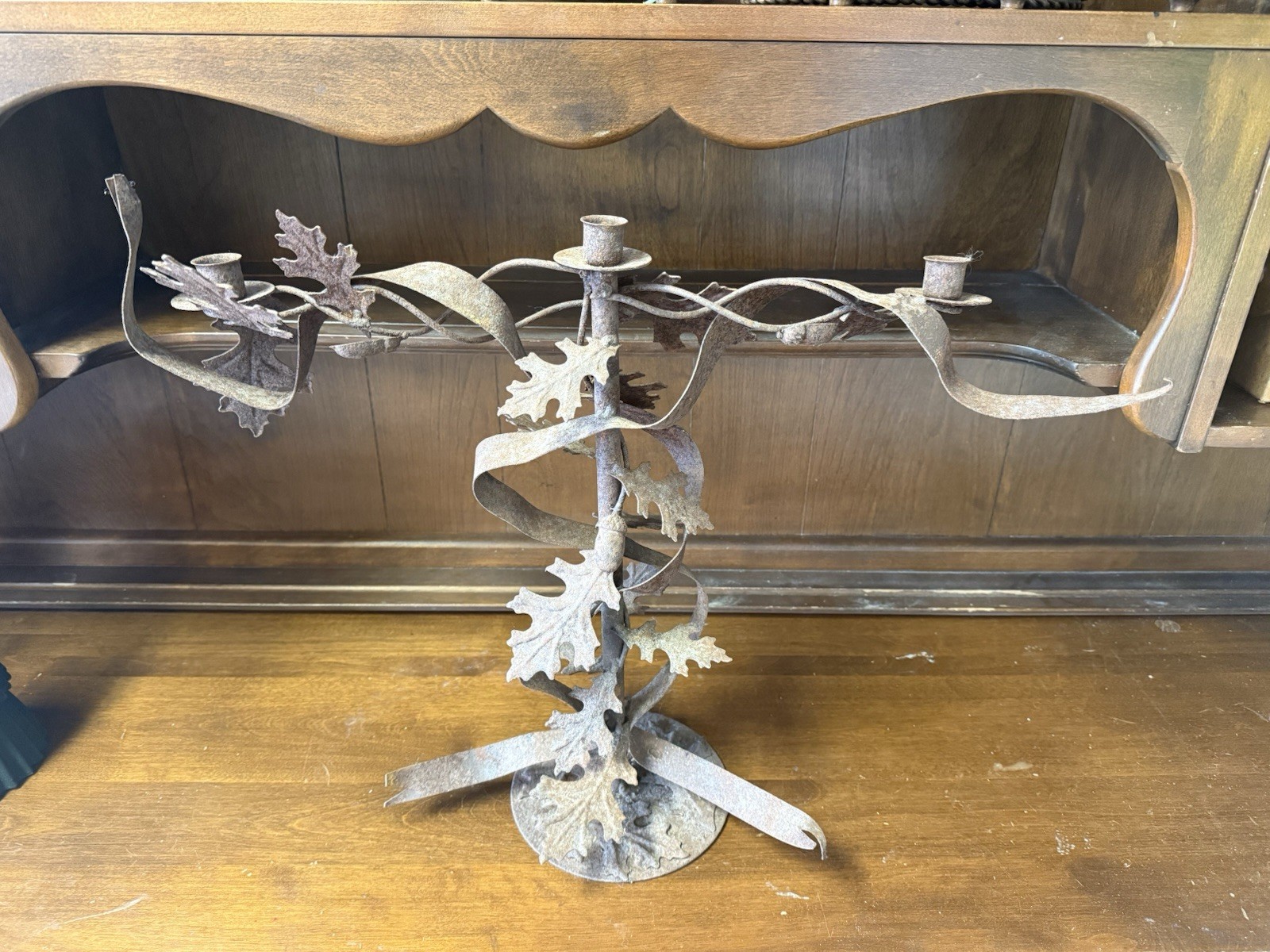 Vtg. Hand-wrought Iron Candelabra Candle Holder Rustic Style
