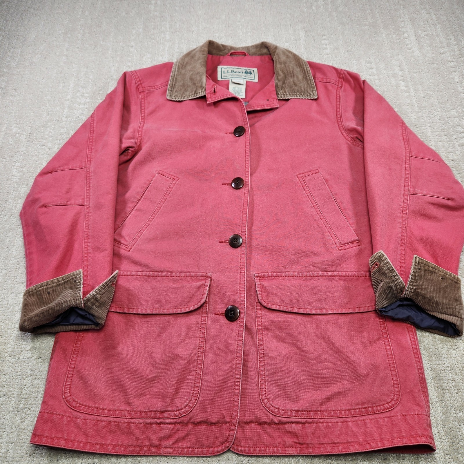 VTG LL Bean Chore Jacket Women XS Adirondack Barn Coat Lined Corduroy Collar 